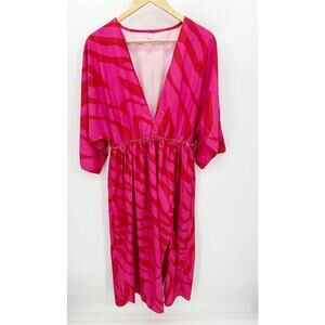 Womens Red Pink Printed Maxi Dress Size S Resort Side Slit Half Sleeve Boho